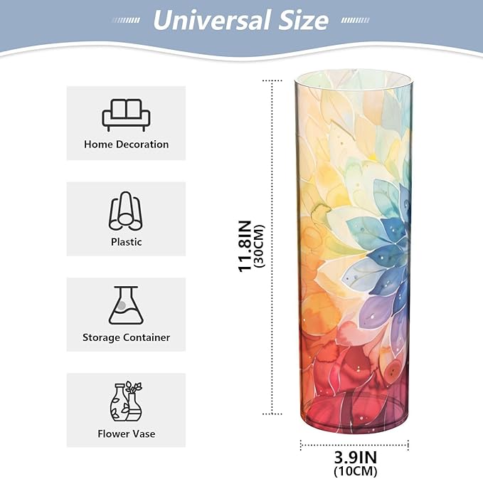 Vase Plastic Vase Elegant Cylinder Flower Vase Shatterproof Decorative Centerpiece for Home Table Office Weddings Events (11.8 x 3.9 in)