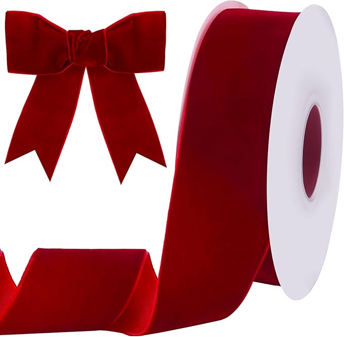10 Yards Red Velvet Ribbon 2 Inch for Christmas Tree,Reds Velvet Christmas Ribbon for Gift Wrapping Crafts Bow Wreath Holiday Decorations (Red)