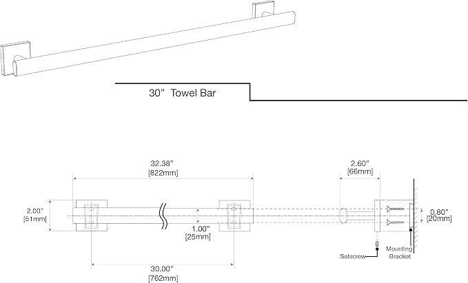 Gatco 4060A Elevate, Towel Bar, 30”, Brushed Brass/Wall Mounted 30 Inch Towel Holder for Bathroom