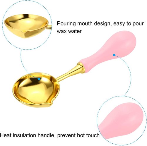 PATIKIL Wax Seal Spoon - Vintage Brass Melting Spoon with Wooden Handle for Crafting | Pink/Gold