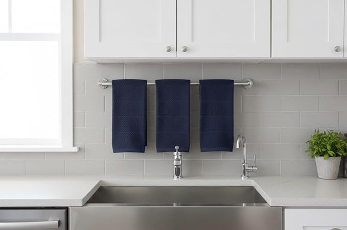 Serafina Home Navy Blue Kitchen Dish Towels: 100% Cotton Cloth Soft Cleaning Drying Absorbent Textured Terry Loop, Set of 3 Multipurpose for Everyday Use Brand