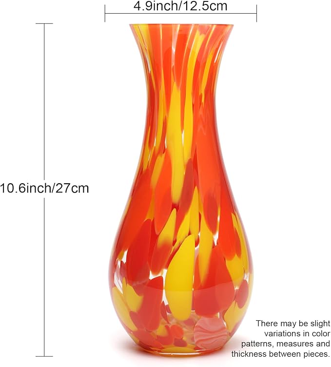 Ca D Oro Glass Vase Orange/Yellow Confetti Effect Hand Blown Murano-Style Art Glass for Flower, Room Decoration and Centerpiece - Model Nº 83