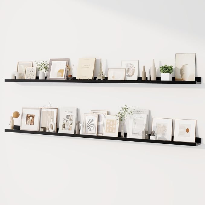 Dreamland Picture Ledge Shelf for Wall, Floating Shelves Set of 2,72 inch Long Floating Shelves with Lip for Living Room,Bedroom,Bathroom,Kitchen,Black