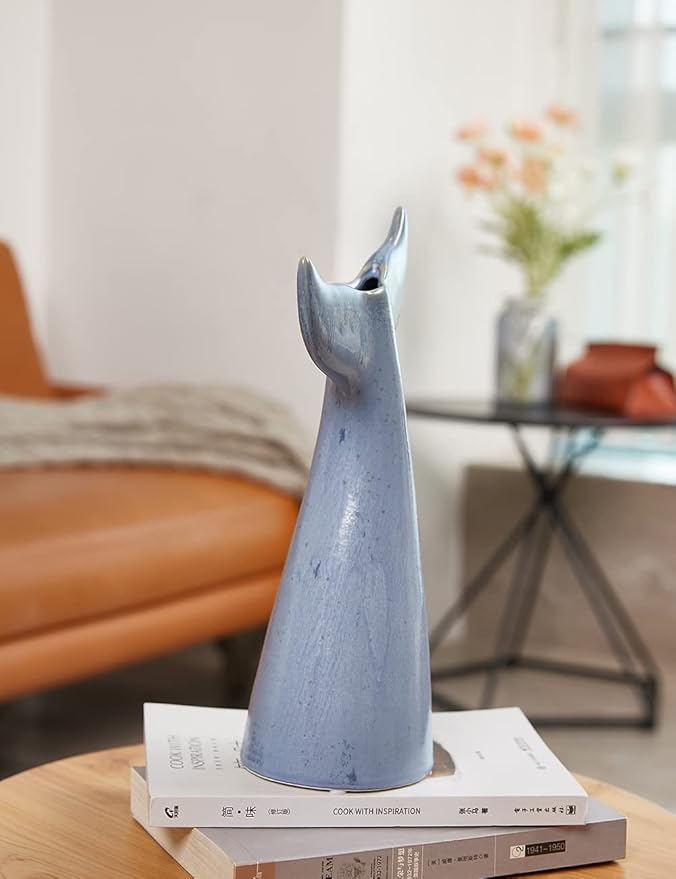 SEINHIJO Ceramic Flower Vase Modern Decor Sculpture Table Centerpiece Statue Home Gifts Arts 8.3inch