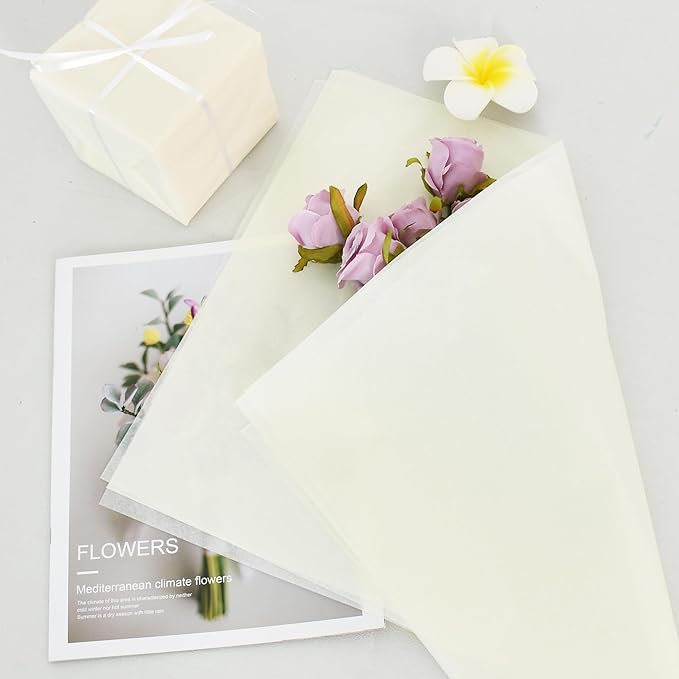 BEISHIDA 100 Sheets Cream Tissue Paper Bulk, Wrapping Tissue Paper for Gift Bags, 14 x 20 Inch Gift Wrap for Birthday Wedding Graduation DIY Crafts Holiday Flowers