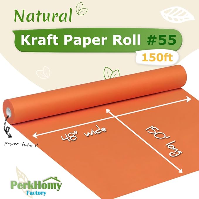 PerkHomy OrangeRed Kraft Paper Roll 48" x 1,800" (150') for Gift Wrapping Bouquet Flower Art Painting Craft Writing Packaging Shipping 80GSM 55LB (OrangeRed, 48" x 150')