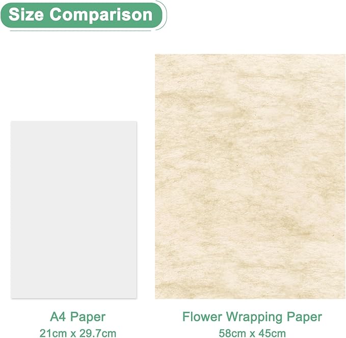 M METERXITY 38-Sheet Korean Cotton Wrapping Flower Paper, 22.8x17.7 Inch/ 58x45cm Waterproof Floral Wrapping Cotton Paper for Bouquets/Gift Packaging [Khaki]