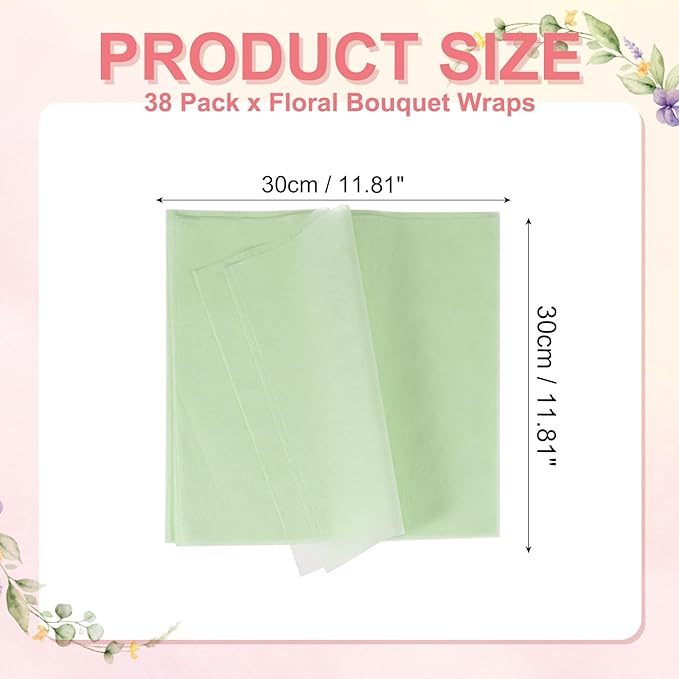 YELARXI Flower Wrapping Paper, Cotton Wrapping Flower Paper, Non-Woven Waterproof Floral Bouquet Wraps - Fitting for (Florist Supplies/Gift) 11.8 x 11.8 Inch & 38 Pack & Mint Green