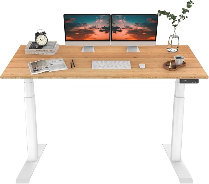 FLEXISPOT E6 Pro Oval Leg Dual Motor 3 Stages Bamboo Electric Standing Desk 72x30 Inch Whole-Piece Board Height Adjustable Electric Sit Stand Up Desk(White Frame + Bamboo Desktop)
