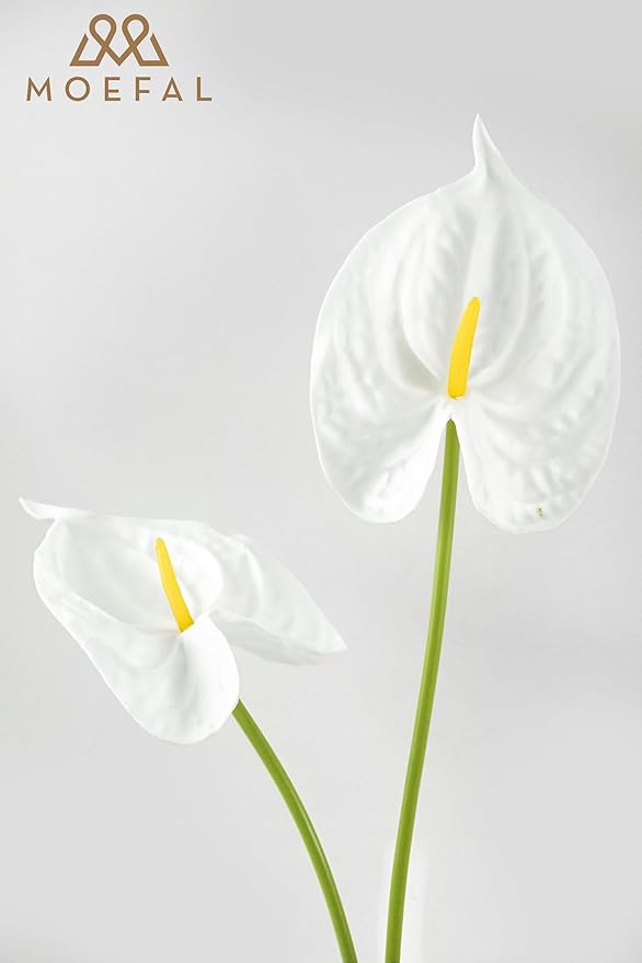Real Touch Anthurium Artificial Flowers, 8pcs White Faux Tropical Flowers with Stems for Modern Wedding Bouquets, Elegant Centerpieces & Chic Party Decoration