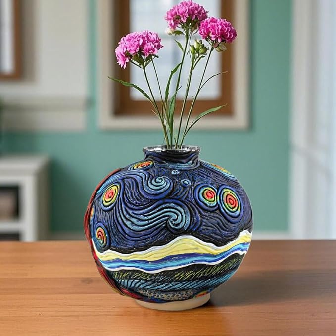 Starry Night Vase Plant Pot,Van Gogh Inspired Resin Flower Pot - Abstract Rainbow Planter with Artistic Brushstroke Design Stylish Art Flower Pot Unique Home Decor for Plants (3pcs)