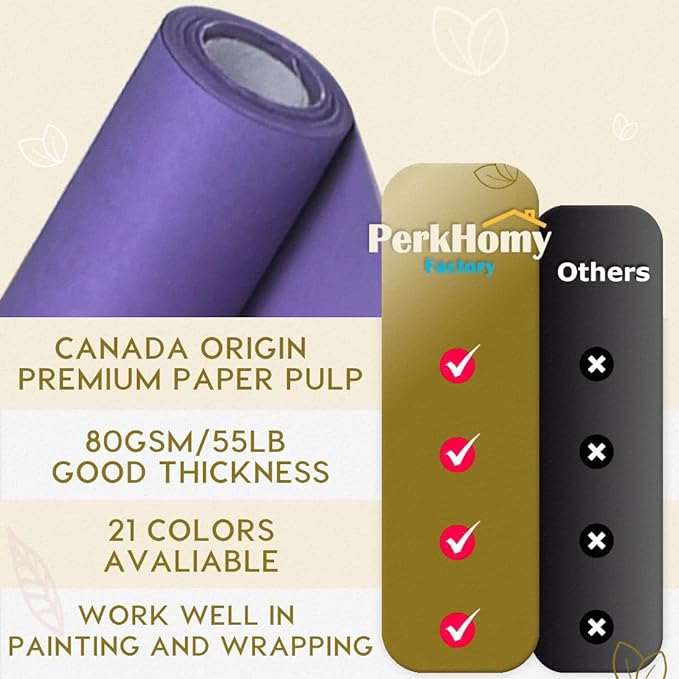 PerkHomy Purple Kraft Paper Roll 36" x 1,800" (150') for Gift Wrapping Bouquet Flower Art Painting Craft Writing Packaging Shipping 80GSM 55LB (Purple, 36" x 150')