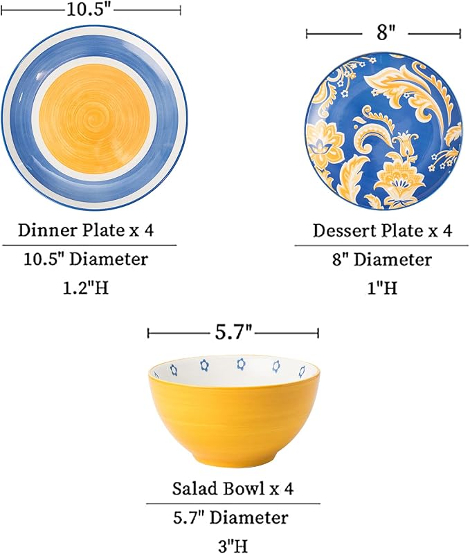 Plates and Bowls Sets Ceramic Dinnerware Sets Plate Set Porcelain Dishes Set for 4 Dinner Plates