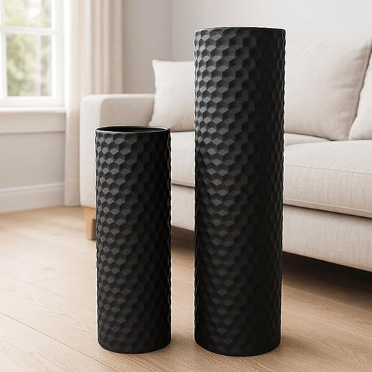 Leewadee Black Tall Floor Vase, Set of 2 Decorative 24/19″ Large Black Vases from Metal for Home Decor Living Room, Style with Pampas Grass for Modern, Vintage, Rustic or Farmhouse Room Decor