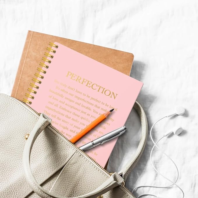 XQLZY Perfection Pink Gold Spiral Self-Affirmation Notebook, Resignation Retirement Promotion Inspirational Gifts for Woman Coworker Boss Friend, Encouragement Friendship Gifts for Sisters BFF