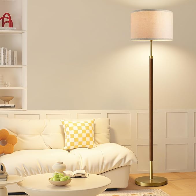 Wood Floor Lamps for Living Room Farmhouse Floor Lamp with Remote Control,Dimmable Vintage Floor Lamp Mid Century Modern Standing Lamp with 3 Color Temperature Tall Floor Lamps For Bedroom Corner