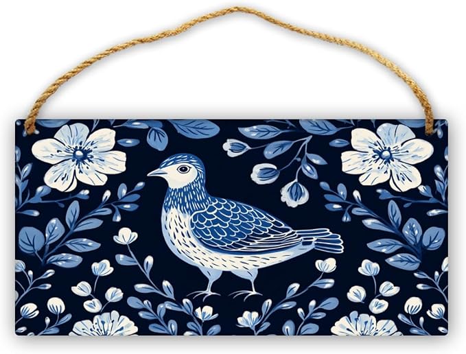 Art Deco styles Blue Bird Wooden Art, 12x6 Inch Stylish Wood Decors for Retro Design Lovers & Nature Fans, Infuse Your Home with Elegant Botanical Retro Vibes