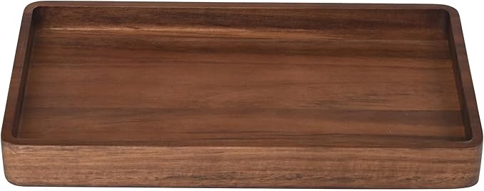 Acacia Wood and Glass Bathroom Accessory Set, 3 Piece Set, Soap Dispenser, Toothbrush Holder and Tray Included