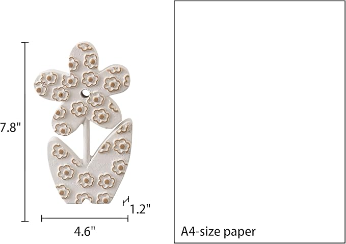 Vintage Small Cute Wooden Flowers Table Decorations for Dining Room 5 X 8 Inch, Handmade Distressed White Rustic Floral Coffee Table Figurine for Living Room, Farmhouse Home Decor for Shelf