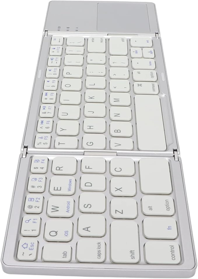 Gugxiom Foldable Wireless Keyboard with Touchpad, Foldable Design 63 Keys BT 3.0 Keyboard for Smartphone Tablet Laptop Travel, Mute, Pocket Size, USB Charging (Silver White)