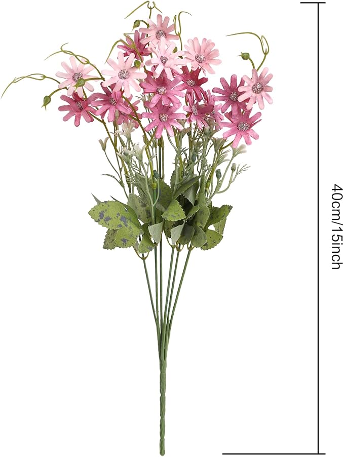 Artificial Flowers Wildflowers Silk Daisy Spring Fake Daisies Decoration Summer UV Resistant Colorful Mixed Bundles Faux Greenery Outdoor Plant Stem Filler for Home Decor Indoor Floral Arrangements