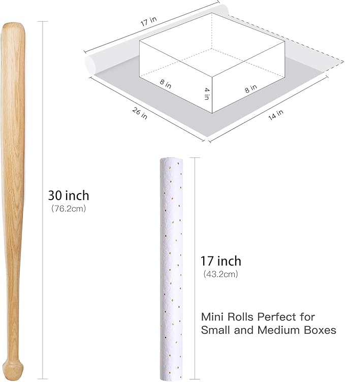 RUSPEPA White Wrapping Paper Roll, Mini Roll, Flower with Gold Dot Design Perfect for Wedding, Birthday, Anniversary, Bridal Shower, 17 Inches x 16.4 Feet