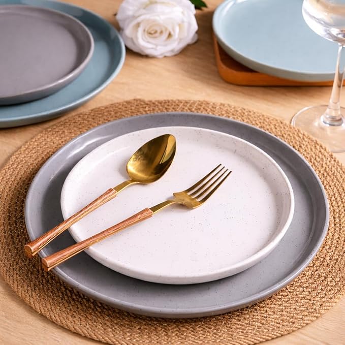 AmorArc Ceramic Dinnerware Sets for 4, 12 Pieces Handpainted Plates and Bowls Set with Rustic Terracotta Underside, Scratch Resistant Stoneware Dishes Set, Dishwasher & Microwave Safe, Multi-Color