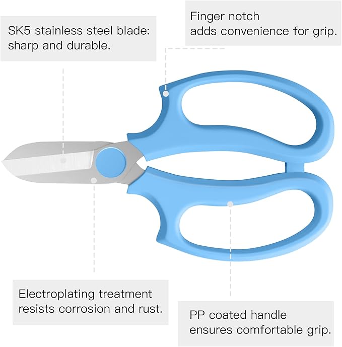 Housolution Flower Scissors, Strong Floral Shears, Premium Steel Garden Pruning Shears Floral Fruits Leaf Scissors Hand Pruner Snip Trimming Tool for Gardening Flower Arrangement, Light Blue