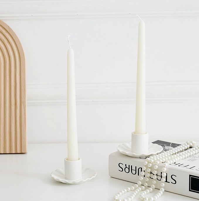 Ceramic Taper Candle Holders,Vintage Candlestick Holder Centerpieces for Home Wedding Decoration, Housewarming Gifts,Pack of 2 (Round B Style)