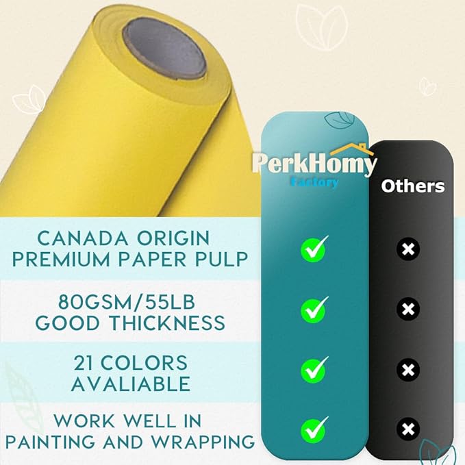 PerkHomy Lemon Yellow Kraft Paper Roll 36" x 1,800" (150') for Gift Wrapping Bouquet Flower Art Painting Craft Writing Packaging Shipping 80GSM 55LB (Lemon Yellow, 36" x 150')