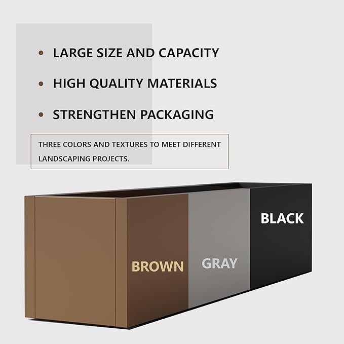 Casaphoriar Metal Planter Box 36"x9"x9", Rectangular Planter and Drainage Holes, Perfect for Outdoor Patio and Balcony Decor, Grey