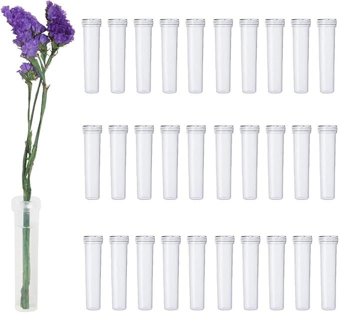 30 Pieces Floral Water Tubes 2.8 Inch Clear Plastic Flower Vials with Caps for Flower Arrangement Decoration