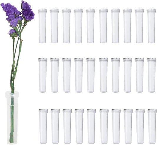 30 Pieces Floral Water Tubes 2.8 Inch Clear Plastic Flower Vials with Caps for Flower Arrangement Decoration