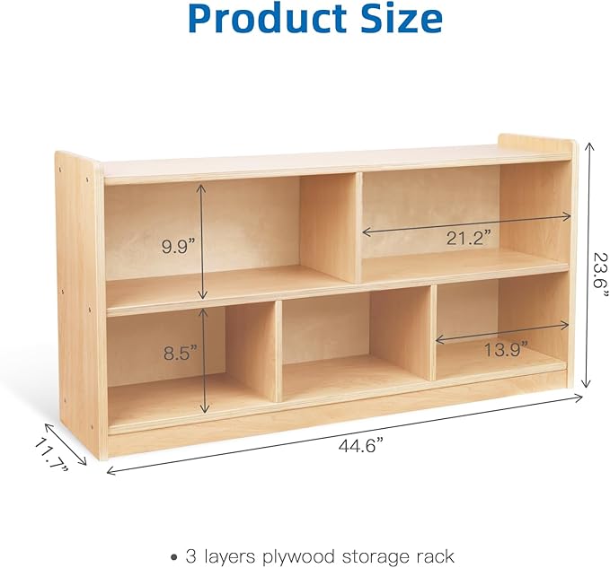 OOOK Montessori Shelf 5-Section Wooden Storage Cabinet, 2-Shelf Toy Organizers and Storage, Kids Classroom Organizer, Playroom, Daycare and Preschool