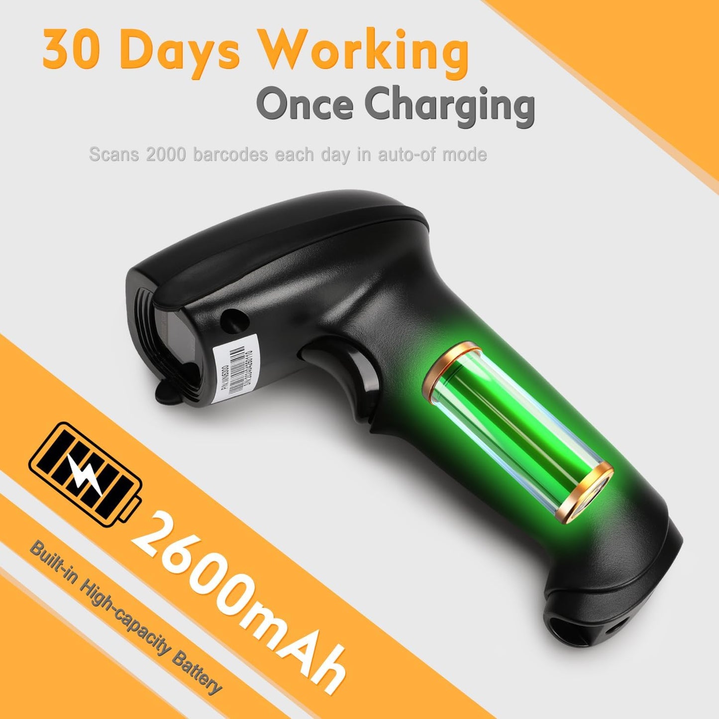 WoneNice Wireless Barcode Scanner - 1D & 2D QR Code Reader with Stand | USB Receiver, Black
