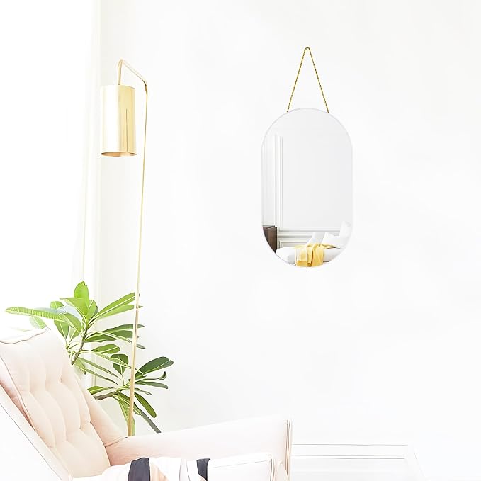 Oval Mirror, Oval Wall Mirror with Lanyard, High Definition Bathroom Mirror for Bathroom, Hallway, Living Room (White, 9.2x15.9inch)