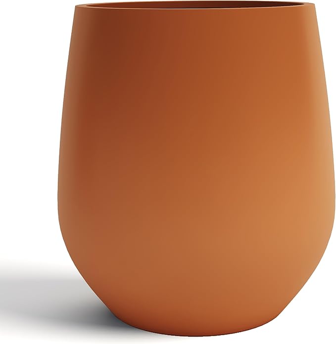 DTY Signature Mount Wilson Modern Indoor Outdoor Fiberstone Tapered Planter, Lightweight, Weather Resistant Garden Pot with Drainage Hole & Rubber Plug, Planter for Christmas Decor – Terracotta, Large