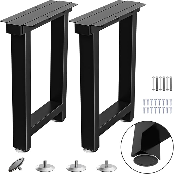 TOCRETOARE Metal Table Legs Heavy Duty, 16”H x 12”W, Metal Furniture Legs for Dining Desk Bench and Coffee Table, Industrial Black DIY Iron Bench Legs, Set of 2