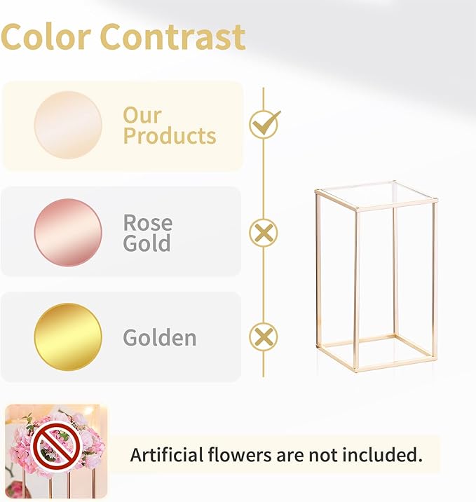 NUPTIO Gold Metal Rectangular Vase, 2 Pcs 15.75 inches Tall, Elegant Floral Centerpiece for Wedding, Housewarming, Mother's Day, Birthday, Anniversary, Party Decorations