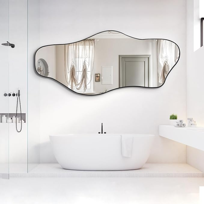 Irregular Mirror Full Length, 67"x31" Asymmetrical Tempered Glass Mirrors, Modern Large Organic Frameless Mirrors for Entryway Hallway Bedroom Living Room, Horizontal or Vertical Hanging