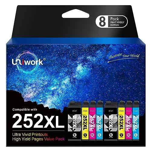 Uniwork 252XL Ink Cartridges 8 Pack, Remanufactured for 252XL Ink Cartridge for Epson Printer 252 XL 252XL Ink Cartridges Combo Pack for Workforce WF-3640 WF-3620 WF-7110 WF-7710 WF-7720 WF-7620 Ink