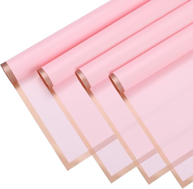 M METERXITY 20 Sheets Flower Wrapping Paper Bouquet, 23 Inch Pastel Pink Gold Edge BOPP Waterproof Floral Wrapping Paper Flower Packaging DIY for Wedding/Party/Birthday/Gift Bouquet Wrap Paper