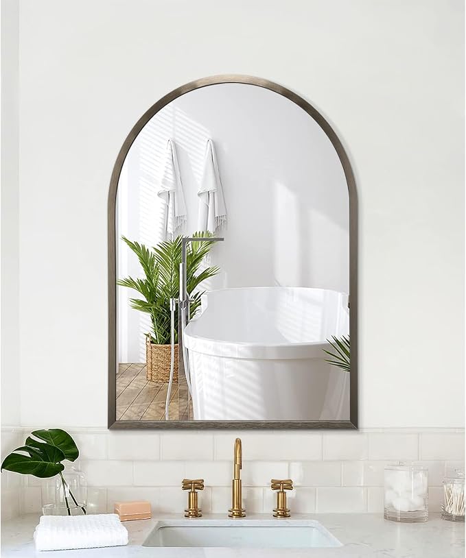 Arch Bathroom Mirror, Metal Frame Wall Mounted Mirror Coffee Vanity Wall Mirror for Bedroom, Entryway, Living Room Vanity 20"x16"