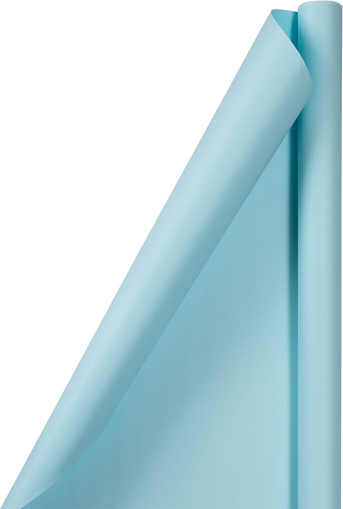JAM Paper Gift Wrap - Matte Wrapping Paper - 50 Sq Ft Total (30 in x 10 Ft Each) - Matte Light Baby Blue/Pool Blue - 2 Rolls/Pack