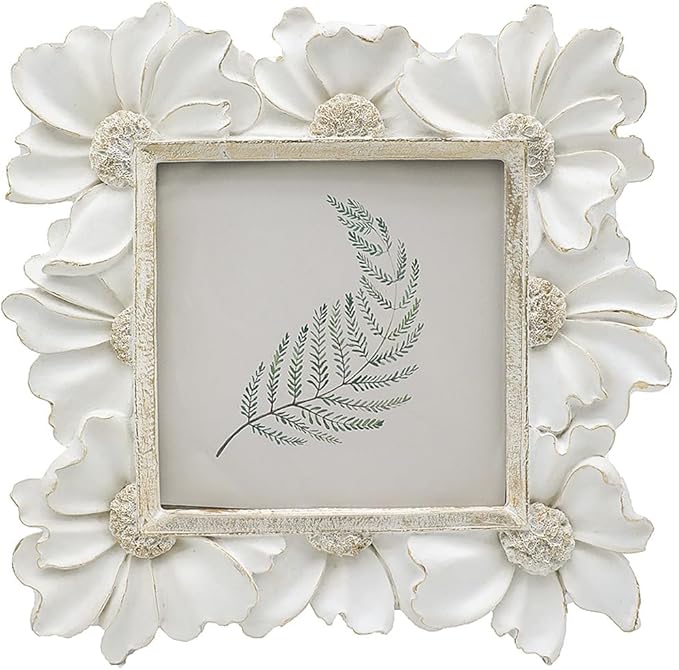4x4 Small Vintage Picture Frame, Tiny Antique White Ornate Square Photo Frame, for Tabletop and Wall Display, Decorative Floral Design Retro Home Decor, Old Fashioned Photo Gallery Art
