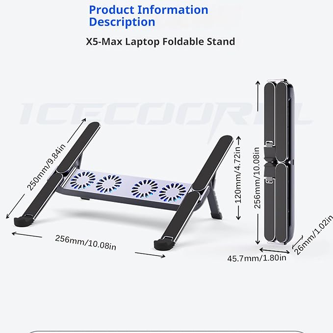 Adjustable Laptop Cooling Fan Stand Foldable Aluminum Alloy Construction Quiet Operations 10-17inch Compatibility Foldable Tablets Stand with Fan