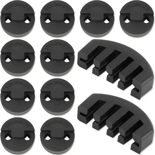 Rubber Violin Practice Mute Set - 10 Pack Tourte Style & 2 Pack Claw Style Mutes for 4/4 Violin & Viola