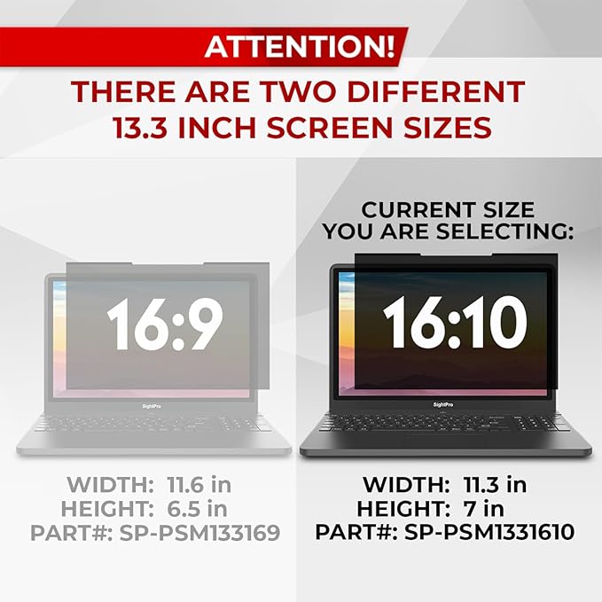 SightPro Magnetic Laptop Privacy Screen 13.3 Inch 16:10 - Removable Computer Privacy Filter Shield and Protector