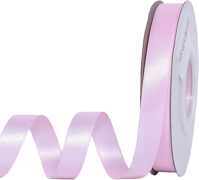 YAMA Light Pink Double Faced Satin Ribbon 1/2 Inch 25 Yards Thin Baby Pink Ribbon for Gift Wrapping Crafts Bows Wedding Party Christmas Decoration