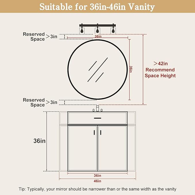 WallBeyond 36 Inch Round Wood Mirror, Large Circle Wooden Frame Wall Mirror for Bathroom, Living Room, Bedroom, Entryway (Walnut)